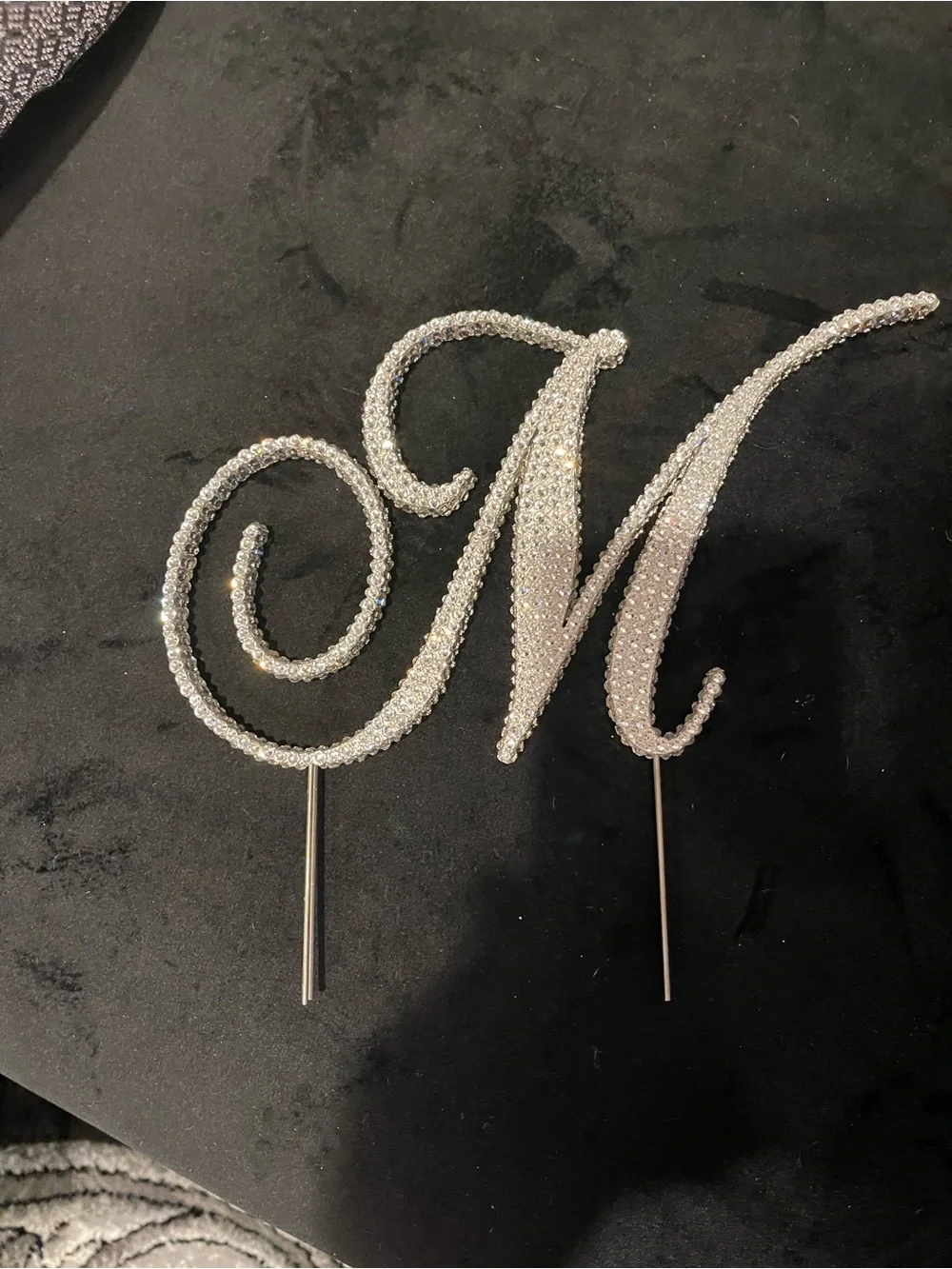 Rhinestone Letter M Cake Topper - Silver Sparkles